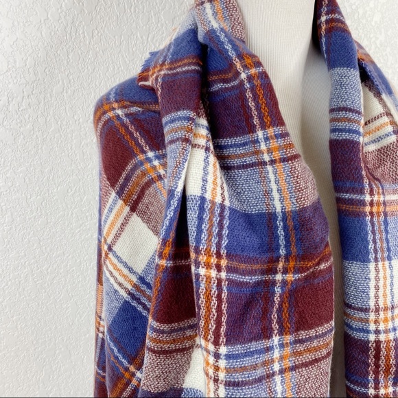 D&Y Red & Blue Plaid Blanket Scarf - Picture 4 of 8